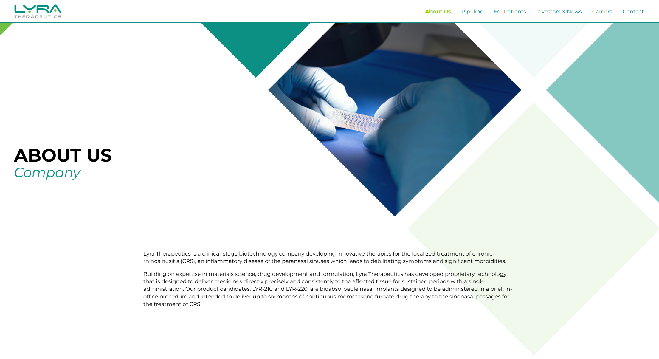 라이라 테라퓨틱스 웹사이트 캡쳐