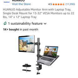 HUANUO 모니터, 노트북 Arm, desktop mount (구매금액: 41.52달러)