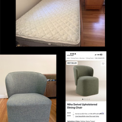 Queen size bedroom, side table and 2 dining chairs