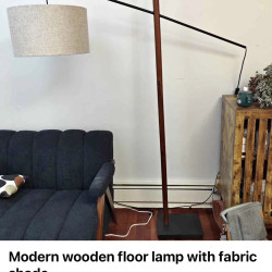 Modern wooden floor lamp with fabric shade