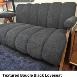 Textured Boucle Black Loveseat