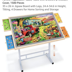 Fanwer Adjustable Puzzle Table with Drawers & Wooden Cover 1500 Pieces